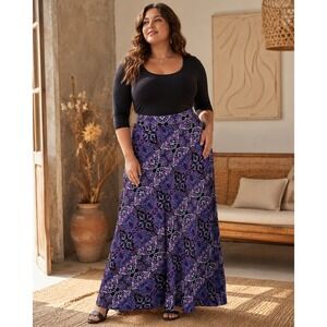 458. Boho Jessica London Purple Paisley Maxi Skirt Plus Size 26/28  Jersey Knit